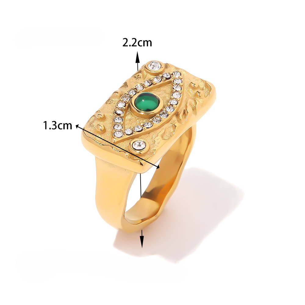 Wholesale Stainless Steel 18K Gold-plated Devil's Eye Square Ring